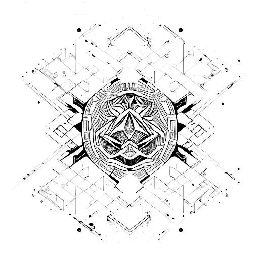 Dark ornamental mixed with cyber sigilism tattoo design idea