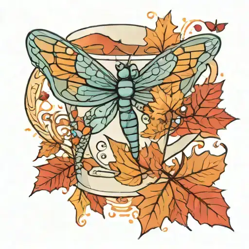 gilmore girls lukes coffee cup dragonfly autumn leaves tattoo design idea