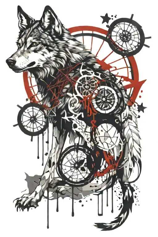 dream catcher Wolf Fenrir ankh symbol  tattoo design idea