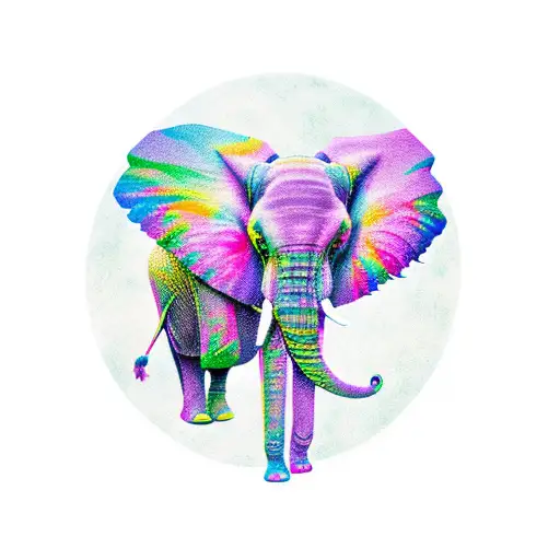 Outline of Africa filled with scene of orange green pink PURPLE & blue sky, distant mountains, field tree elephant tattoo design idea