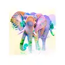 Outline of Africa filled with scene of orange green pink PURPLE & blue sky, distant mountains, field tree elephant tattoo design idea