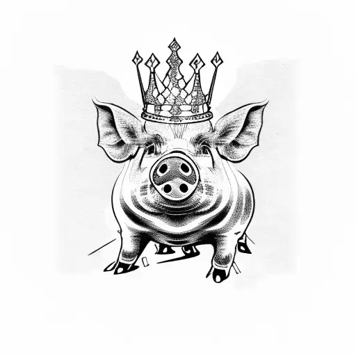 A pig wearing a crown and holding a scepter tattoo design idea