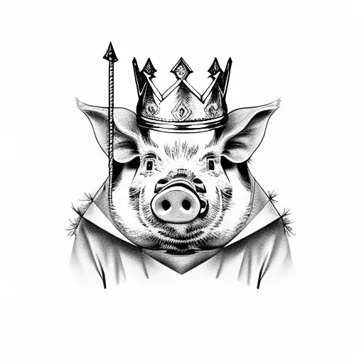 A pig wearing a crown and holding a scepter tattoo design idea