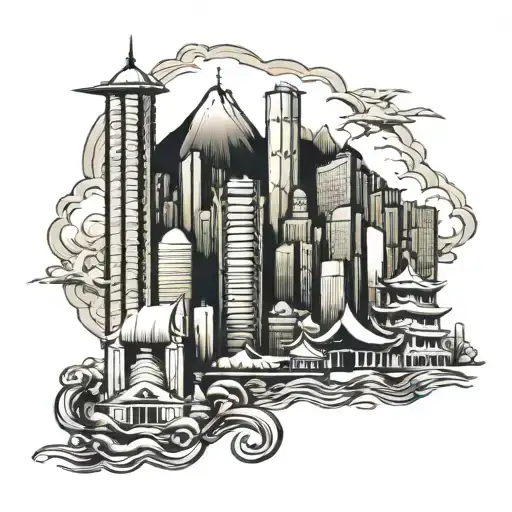 hong kong skyline tattoo design idea