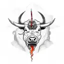 A sketch-style bull with Japanese candle flames engulfing its body tattoo design idea