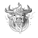 A sketch-style bull with Japanese candle flames engulfing its body tattoo design idea