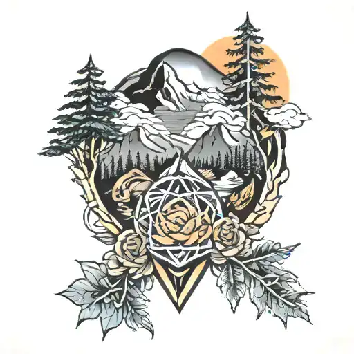 Ember and Mountain tattoo design idea