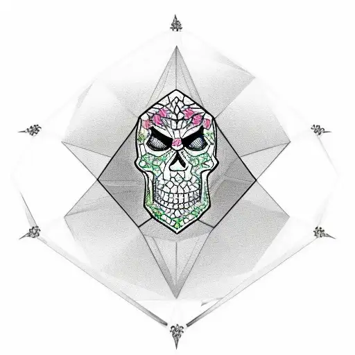 Diamond shaped Gothic lantern with a skull, spewing green flames tattoo design idea