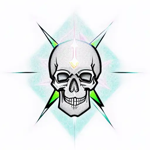 Diamond shaped Gothic lantern with a skull, spewing green flames tattoo design idea