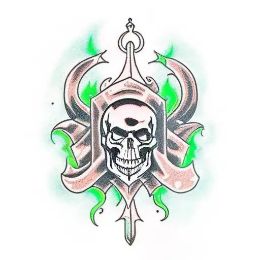 Gothic lantern with a skull, spewing green flames tattoo design idea