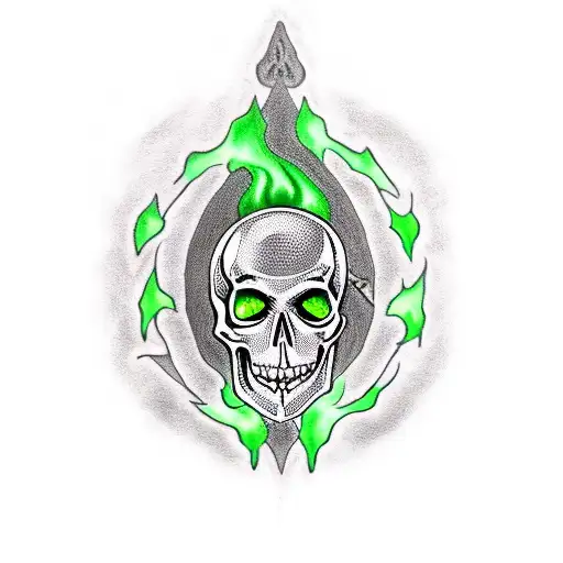 Gothic lantern with a skull engulfed in green flames tattoo design idea
