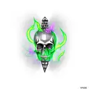 Diamond shaped Gothic lantern with a skull, spewing green flames tattoo design idea