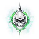 Diamond shaped Gothic lantern with a skull, spewing green flames tattoo design idea