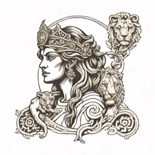 Greek statue goddess with lion headdress   tattoo design idea