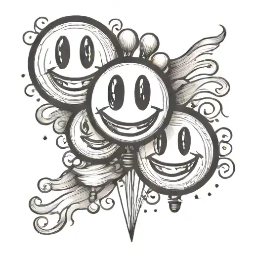 black NF smiley Face with balloons on each end of the smile tattoo design idea