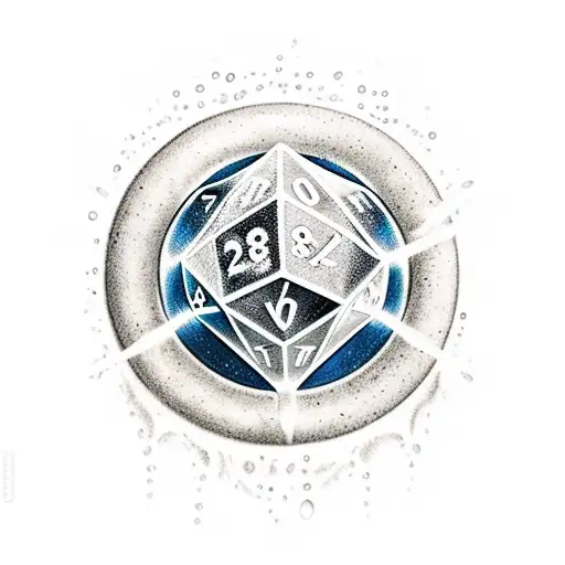 D20 - show number 11 That have water around medieve floating in a dungeoon tattoo design idea