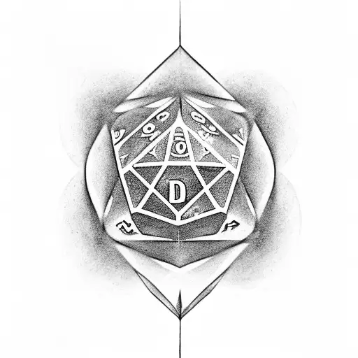 D20 - show number 11 That have water around medieve floating in a dungeoon tattoo design idea