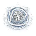 Sleve D20 - show number 11 That have water around medieve floating in a dungeoon tattoo design idea