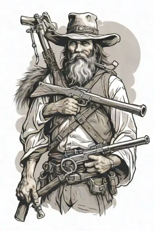 mountain man holding musket and tomahawk  tattoo design idea