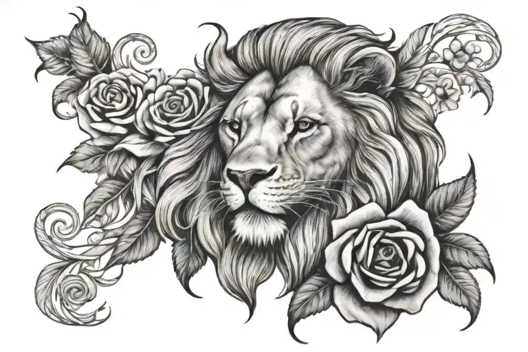 patriotic, lion, rose intertwined tattoo design idea