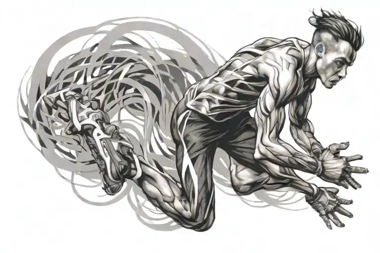 A sleek and modern tattoo design of a runner in motion,  representing energy and movement tattoo design idea