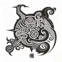 Incorporate Japanese calligraphy characters spelling out the word 'CARL KENTH' tattoo design idea