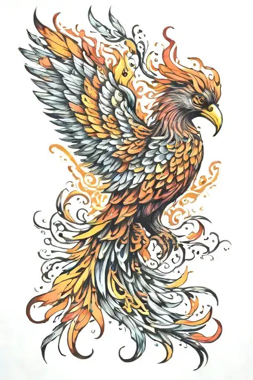 phoenix with flames wrapped tattoo design idea