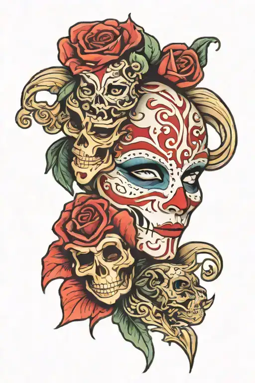 The Fool and the Phantom of the Opera mask tattoo design idea