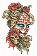The Fool and the Phantom of the Opera mask tattoo design idea