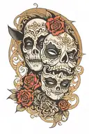 The Fool and the Phantom of the Opera mask tattoo design idea