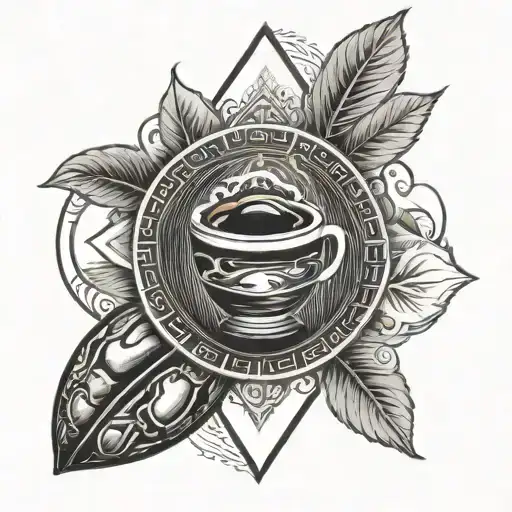 A tarot card design featuring a coffee bean as the central symbol, with outdoor motifs in the background tattoo design idea