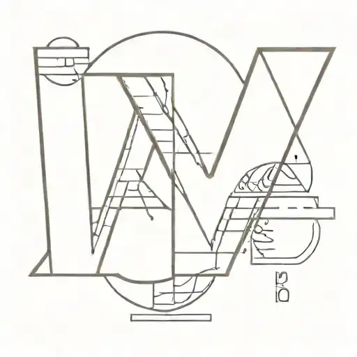 letter "M" fine line tattoo featuring retro futuristic elements bauhaus tattoo design idea