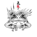 Japanese frog leaning up against a well tattoo design idea