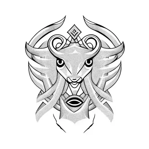 Half Capricorn face combined with half Aries face for one piece  tattoo design idea