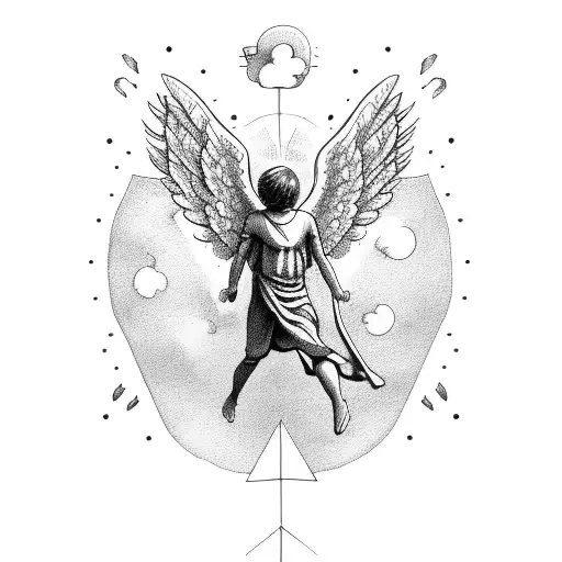 icarus falling from the sky and an angel tries tosave him tattoo design idea