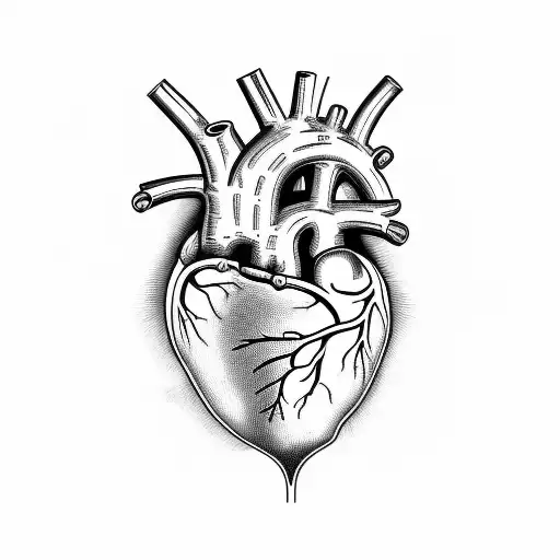 An anatomically correct heart split in half. One Side dark, one side bright tattoo design idea
