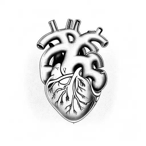 An anatomically correct heart split in half. One Side dark, one side bright tattoo design idea