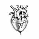 An anatomically correct heart split in half. One Side dark, one side bright tattoo design idea