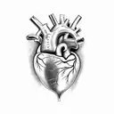 An anatomically correct heart split in half. One Side dark, one side bright tattoo design idea