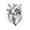 An anatomically correct heart split in half. One Side dark, one side bright tattoo design idea