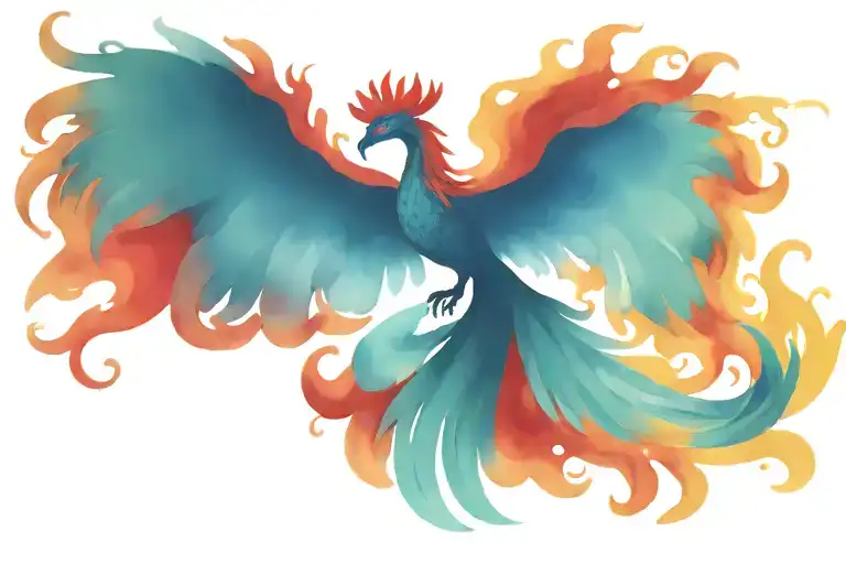 fire, flame, black red Phoenix rising tattoo design idea