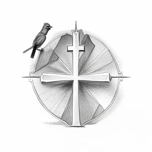 Christian Cross with a small cardinal sitting on it. tattoo design idea