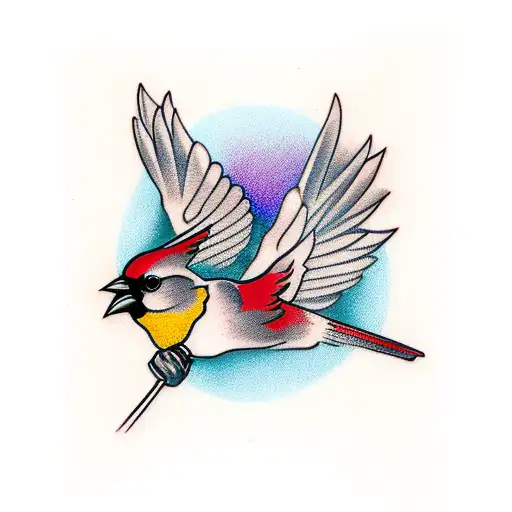  Cross with a small cardinal sitting on it. tattoo design idea