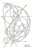 Create a tattoo that combines delicate lines and abstract symbols, with a minimalist style, reflecting the client's love for Renaissance art tattoo design idea