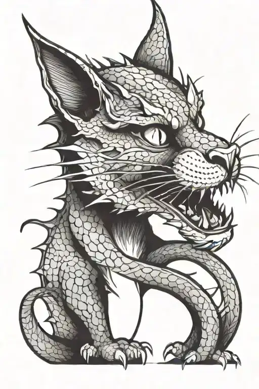 A cat touching a dragon's nose tattoo design idea
