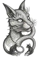 A cat touching a dragon's nose tattoo design idea