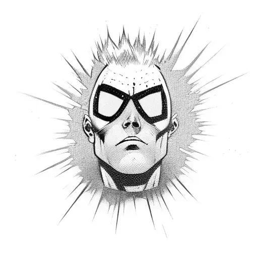 A punk rock superhero bursting out of a comic book page tattoo design idea