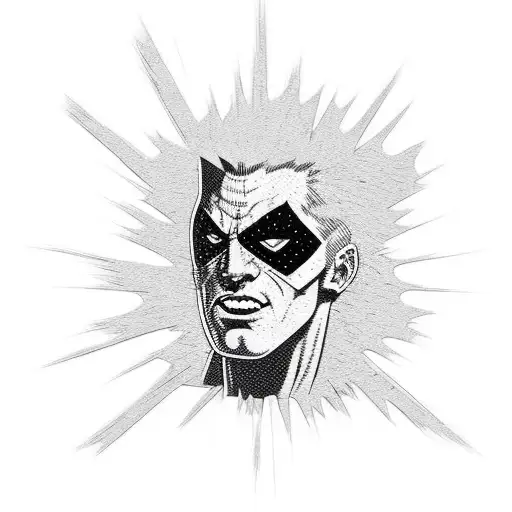 A punk rock superhero bursting out of a comic book page tattoo design idea