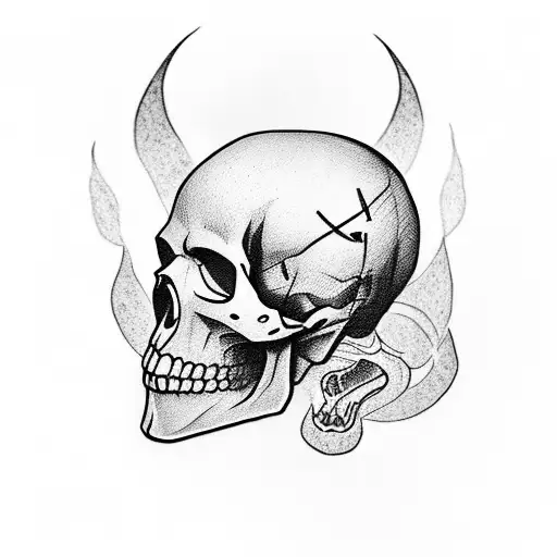 Incorporate a skull (caveira) into a dark and mysterious forest scene tattoo design idea