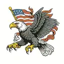 flying bald eagle with american flag tattoo design idea